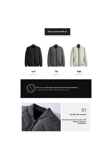 Erkek Beyzbol Yaka Kışlık Pamuklu Ceket Gri