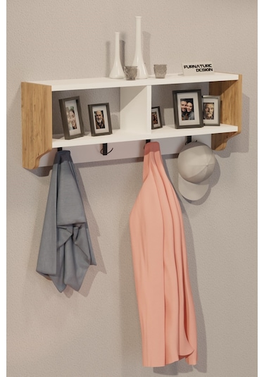 Portmanto Duvar Askısı Modern Vestiyer - Atlantik Çam & Beyaz Diğer