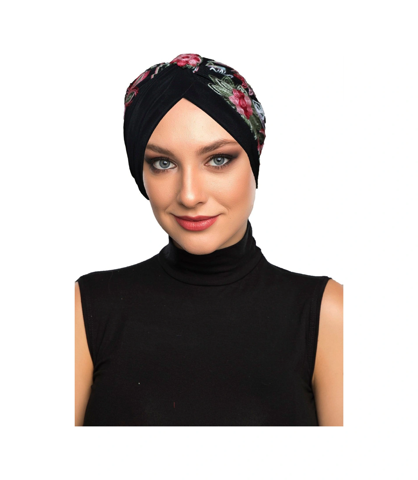 Otantik Nakış Motifli Astarlı Hazır Türban Tesettür Bone Siyah Motif 8