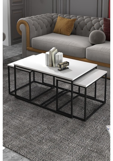 Orta Sehpa Ve Zigon Yan Sehpa Flora Set Beyaz Beyaz