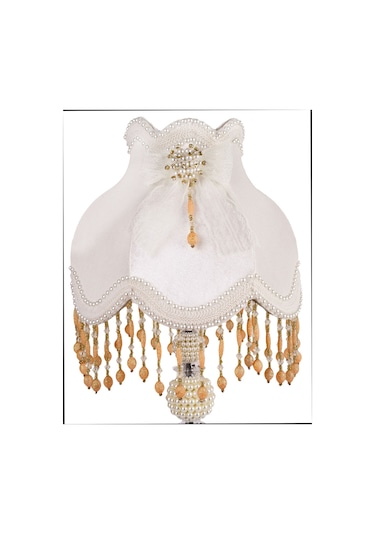 Çiçek Dekorlu Abajur Beyaz Klasik Model Beyaz