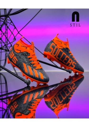 Erkek Çocuk Halısaha Kranpon Çoraplı Çivili Futbol Spor Ayakkabısı F35kr Siyah - Oranj