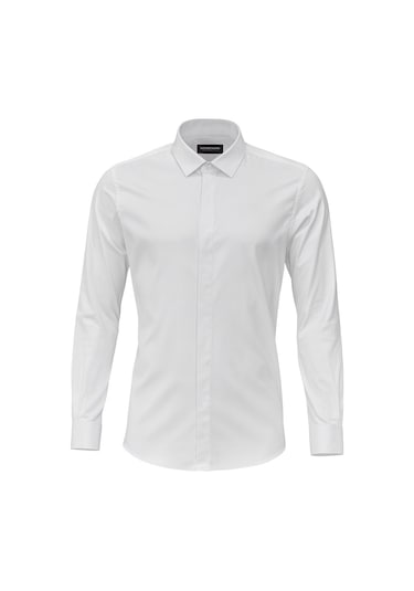 Erkek Klasik Gömlek Pamuklu Esnek Kumaş,slim Fit Uzun Kollu, Fransız Manşetli Plus Scorpion Beyaz