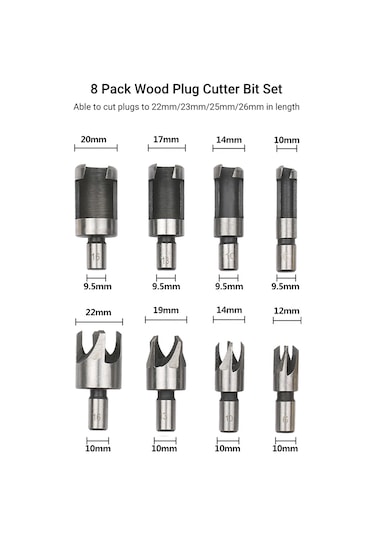 Suofeng 8 Parçalı Ahşap Tıpa Kesici Matkap Ucu Seti - Dayanıklı Karbon Çelik, 22-26mm Uzunlukta Tıpa Kesme İçin İdeal