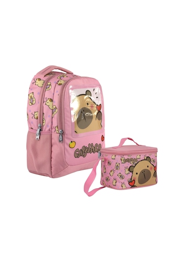 Capybara Kız Çocuk Okul Sırt Çantası Ve Beslenme Çantası Seti - Pembe - Setcpb5212b Çok Renkli