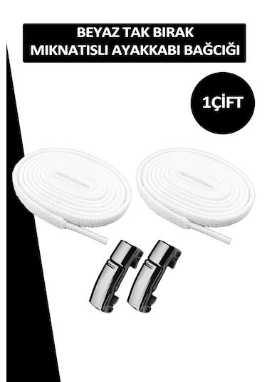 Elastik Beyaz Akıllı Kilitli Bağcık Mıknatıslı Tak Bırak 100 Cm