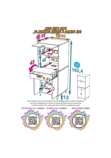 Modilayn Oslo Fırın Mikrodalga Dolabı. 60x162.4x56 Cm, 1 Çekmece, 4 Kapak. Mutfağınıza Yer Açın Beyaz