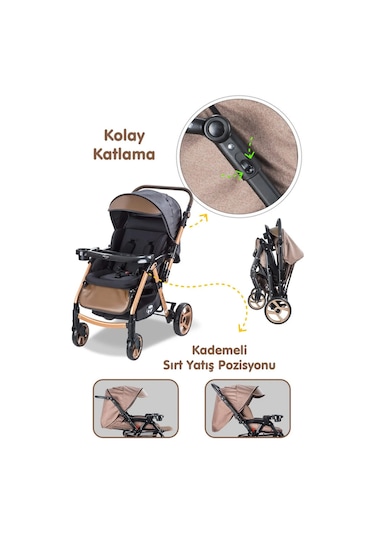 Babycare Combo Maxi Pro Çift Yönlü Bebek Arabası Gold