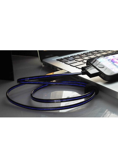 Teltree İphone Uyumlu/İpad Uyumlu Uyumlu/ipod İçin Siyah Mavi Işıklı Şarj Ve Veri Kablosu - El Teknolojisi İle Parlar, Tam Şarjta Işığı Kapatır 80cm