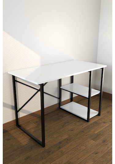Makbulce Metal Raflı Çalışma Masası Beyaz