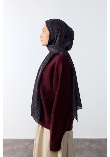 Mirsoy Scarf Mirayze Etnik Desen Şal Mürdüm