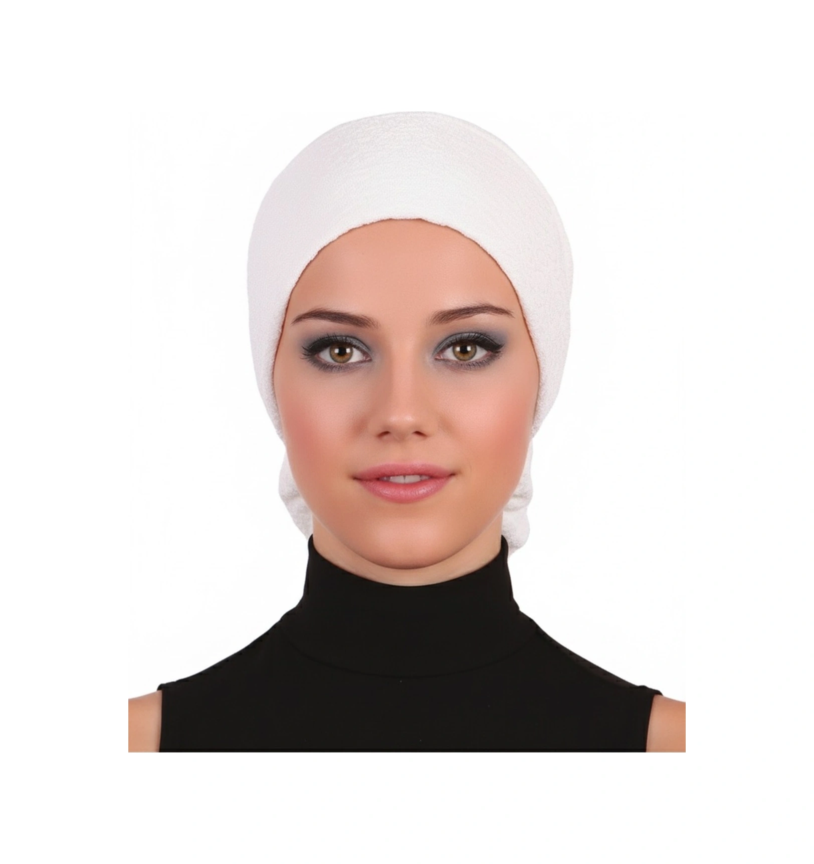 Topuzlu Brokar Krem Hazır Türban Tesettür Bone Krem