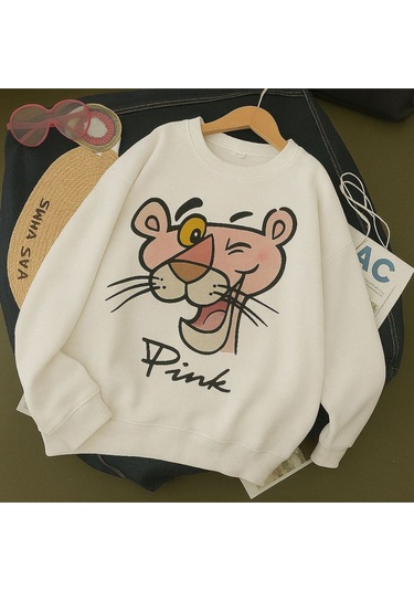 Benroma 3 İplik Penye Pink Baskılı Unisex Sweatshırt Çok Renkli