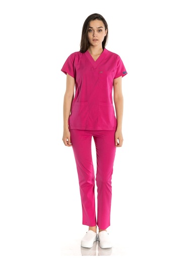 Unisex Likralı Fuşya Renkli Scrubs