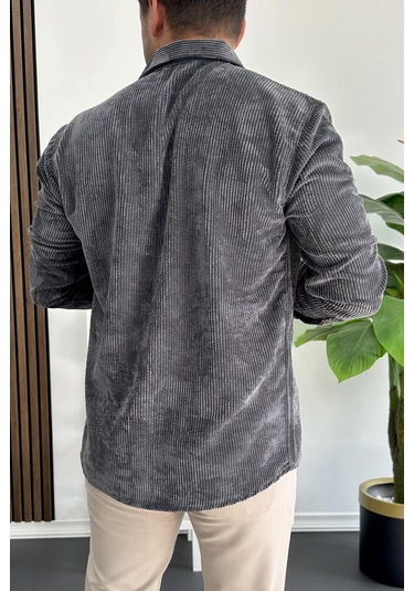 Erkek Kadife Kumaş Gömlek Füme Edw415 Füme