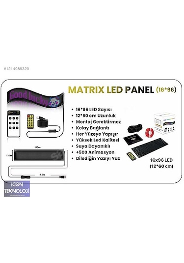 Led Matrix Panel Cama Telefon Kontrollü Led Ekran Panel Boy 16x96 Siyah