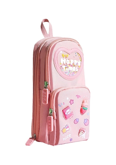 Ally Kawaii Büyük Kapasiteli Tuval Kalem Çantası Kızlar İçin Kılıf Tutucu Kutusu - Pembe Pembe