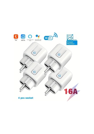 Motion003 4 Adet Akıllı Priz Tuya Wifi 16a Avrupa Standart Fiş Uzaktan Kumanda Alexa Google Home Uyumlu Sku 16a 4 Adet