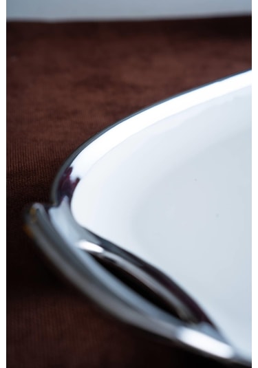 Acar Arven Oval Silver Sunum Tepsisi - 33 Cm Beyaz