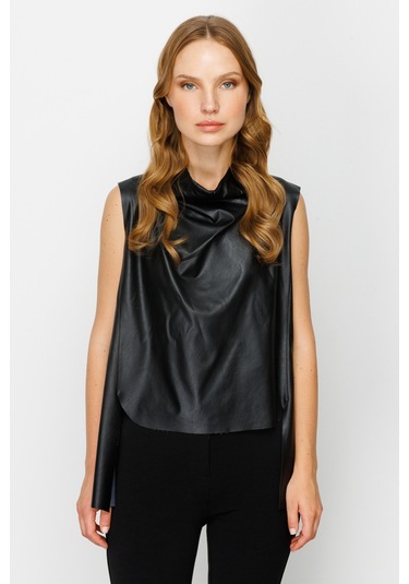 On Dik Yaka Siyah Kadın Süveter 23224311 001