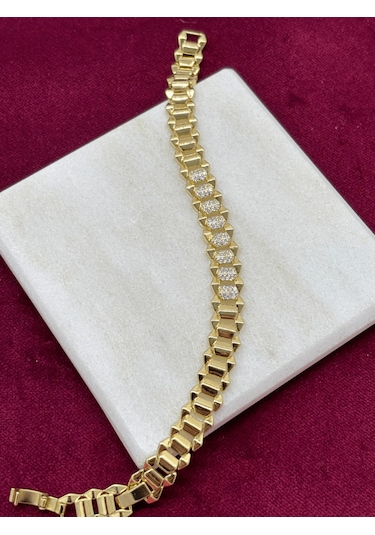 Çift Renkli Birbirine Geçmeli Taşlı Bileklik Gold