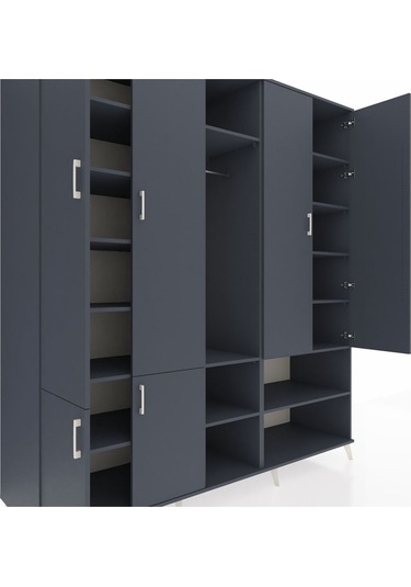 Kronos Dolap 15 Raflı 5 Kapaklı Tek Askılı 220x59x243 Antrasit-antrasit/antrasit Antrasıt/antrasıt