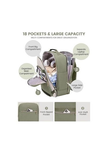 Arion Ybh111 Çok Fonksiyonlu 17" Laptop Seyahat Sırt Çantası 4 Parça Çanta Seti Yeşil