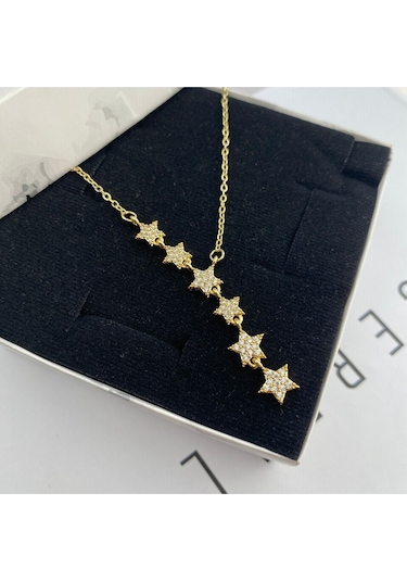 Yıldızlı Kolye Kayan Yıldız Kolye Çelik Gold 45+5cm Gold