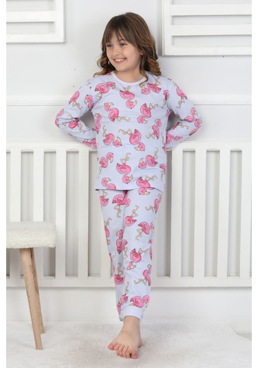 Cute Flamingo Desenli Kız Çocuk Pijama Takımı Mavi