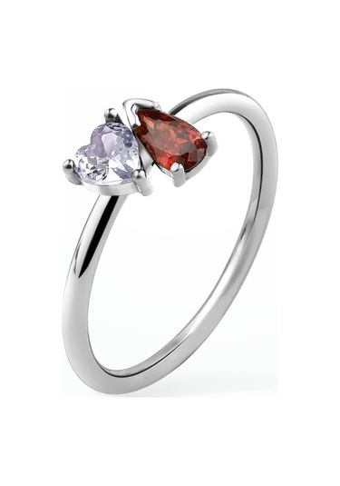 14 Ayar Altın Kaplama Kalp Ve Damla Renkli Taşlı Yüzük - Rs00111 Altın