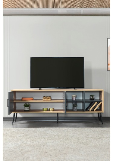 3609 Şile Metal Ayaklı Metal Kulplu 160 Cm Tv Ünitesi Antrasit - Safir Antrasit - Safir