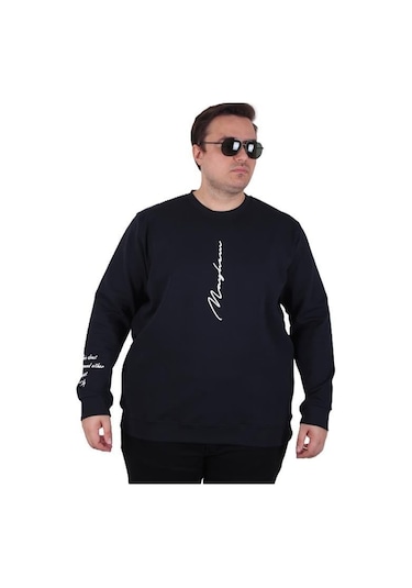 Starbattal Büyük Beden Bisiklet Yaka Sweat Double Face 25707 Lacıvert Lacivert