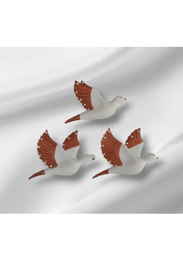 Dekoratif Üçlü Kumru Kuş Duvar Dekoru Süs 17 12 Cm 3 Lü Set