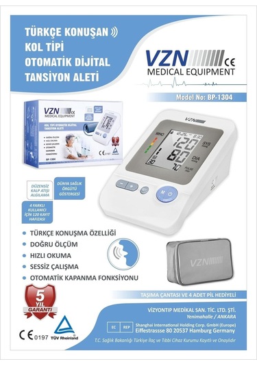 1304 Kol Tipi Koldan Ölçer Otomatik Dijital Tansiyon Aleti 5 Yıl Garantili