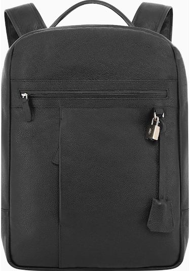 Montroi Premium Grain Leather Siyah Deri Unisex Sırt Çantası