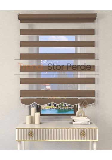 Somon Rengi Boncuklu Zebra Stor Güneşlik Perde Opak Somon Rengi