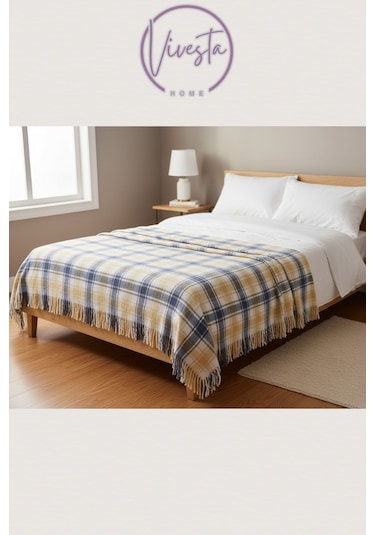 Yumuşacık Scotch Battaniye 150 200 Cm Sıcak, Şık Ve Konforlu Tasarım Lacivert - Sarı