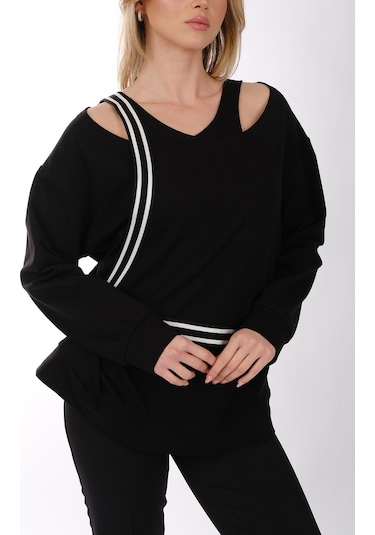 Ysatis Minimalist Oversize V Yaka Uzun Kol Kadın Bluz - Günlük & Özel Gün Siyah