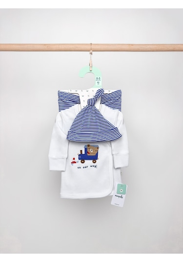 Sezgibaby 3lü Erkek Bebek Zıbın Seti Mavi - Beyaz