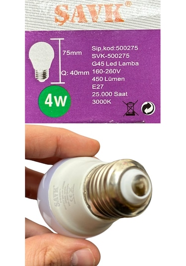 Şavk 4w 40w 3000k Sarı Işık E27 Duylu Led Top Ampul 10 Adet