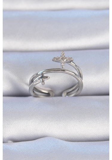 Pirinç Gümüş Renk Zirkon Taşlı Yıldız Model Kadın Yüzük - Tj-byk3329 Çok Renkli