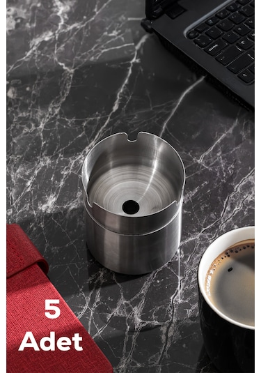 Porsima Etn-236 Large 5 Li Paslanmaz Çelik Metal Kül Tablası - Kapaklı Rüzgar Geçirmez Küllük