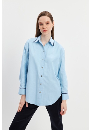 Stella Pulvis Mavi Su Taşlı Oxford Gömlek Mavi