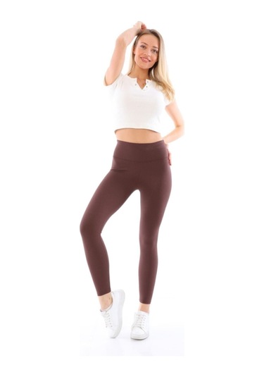 Kadın Kahve Renk Fitilli Yüksek Bel Tayt Kahve