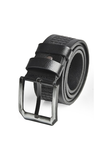 Deepsea Erkek Siyah Hakiki Manda Derisi Kot Kemeri 4,5 Cm Kare Desenli Spor Kot Kemeri 2402632 Siyah