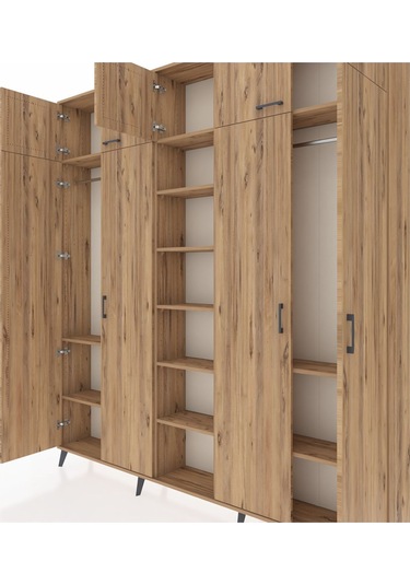 Arges Dolap 12 Raflı 9 Kapaklı 2 Askılı 220x30x243 Çam-çam/çam Atlas Çam/atlas Çam