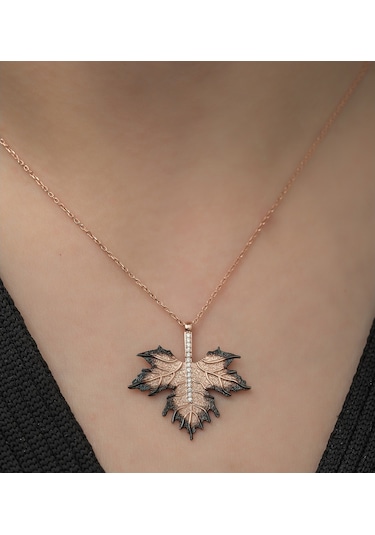 925 Ayar Çınar Yaprağı Kolye Kadın Gümüş Kolye