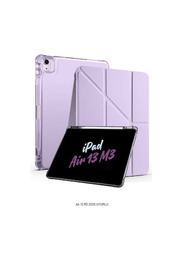 İpad Air 13 İnç 2025 M3 Çip Uyumlu Kalem Bölmeli Standlı Akıllı Fuchsia Trifolding Tablet Kılıfı Kapaklı Kılıf
