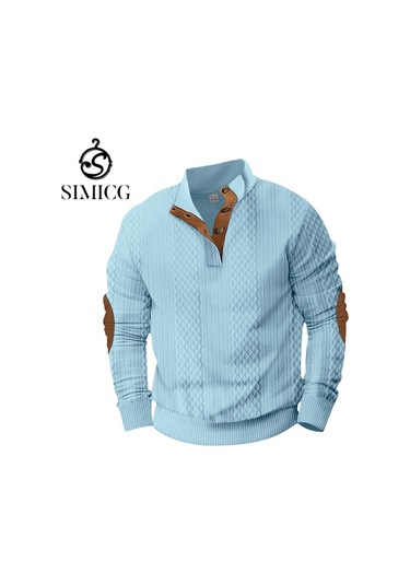 Erkekler İçin Dik Yaka Retro Günlük Kazak Açık Mavi