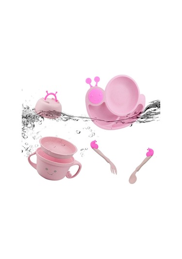 Sones Yaratıcı Anti-haşlanma Çocuk Sofra Takımı Bebek Salyangoz Bölmesi Kaşık Bardak Kase Pembe